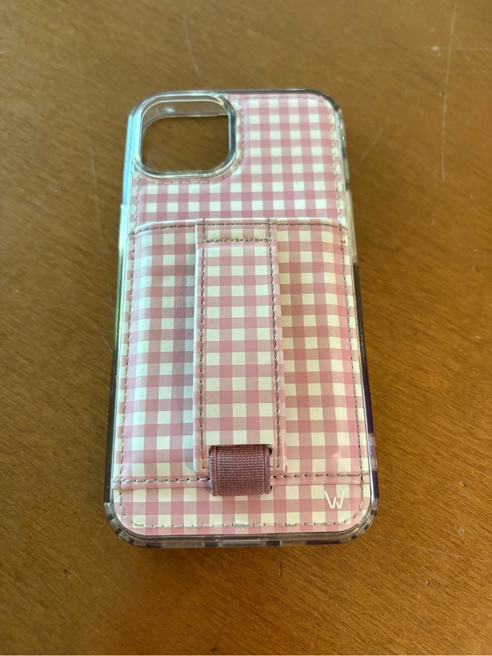 Pink Gingham Smartphone Case with Built-In Card Strap
